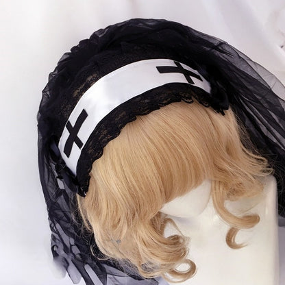 Lolita Black/White Head Veil Nun