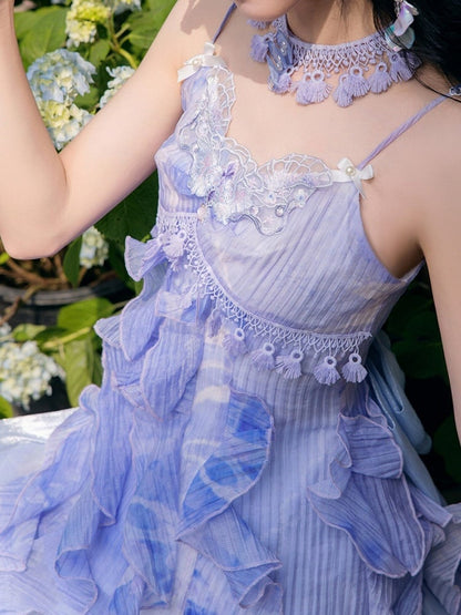 Ruffle Layered Sweet Purple Summer Dress - Zao Jing Ji