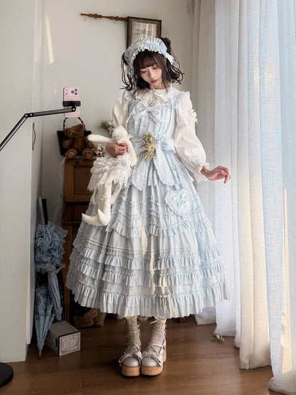 Ruffle Hairband Only / + with Bow Elegant Lolita Dress JSK Belt Multi-Layer Blue Detail