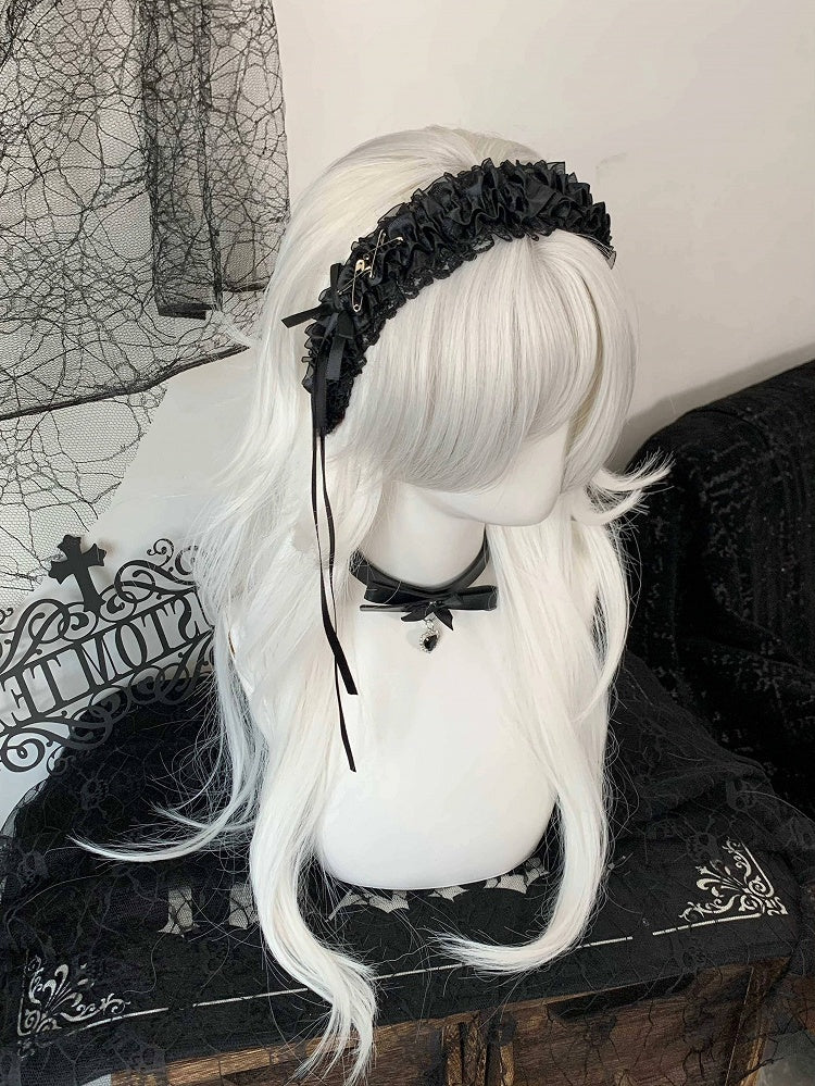 Lace Details Ruffled Options Bow Color 4 Lolita with Ribbon Hairband Pin