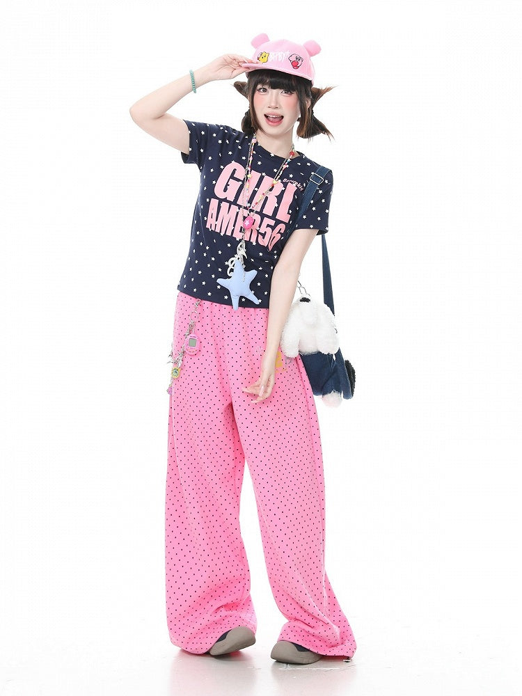 Star Letter Print Navy Pink Tee - Languid Park