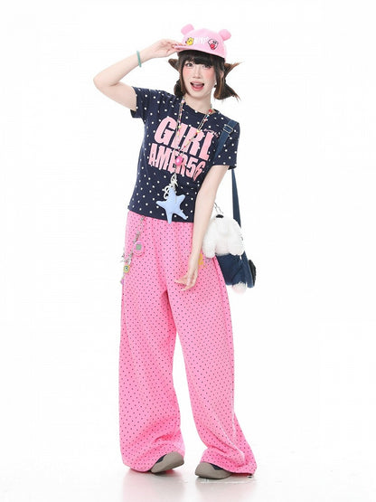 Star Letter Print Navy Pink Tee - Languid Park