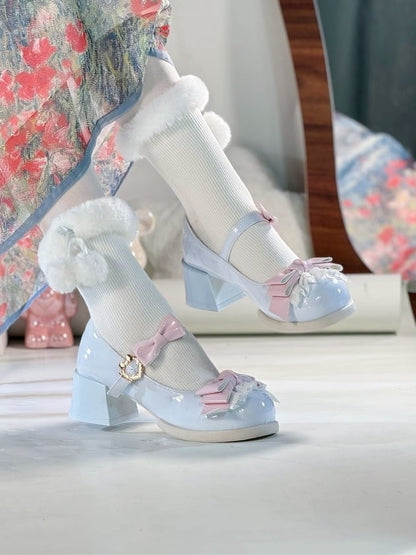 Toe Blue - Edging Elegant Design Lolita Shoes Low-heel/Mid-heel with Lace Round