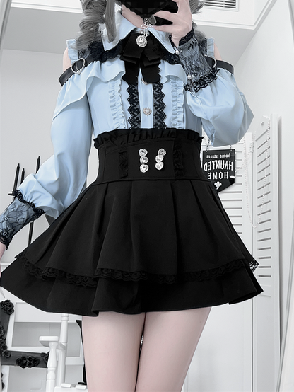 Style Blouse: Heart Blue Landmine Water Front Button