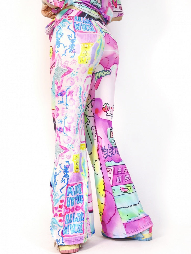 Cartoon Silhouette Hose Flare Print Y2K Bunt