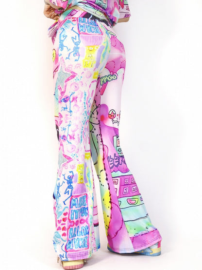 Cartoon Silhouette Hose Flare Print Y2K Bunt