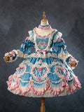 Rosette Embroidered Floral Bead Chain Blue Hanayome Lolita Dress - Bramble Rose