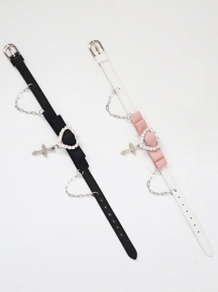 Charm Leather Kei Cross Bracelet 2 with Jirai Options Heart Rhinestone Color
