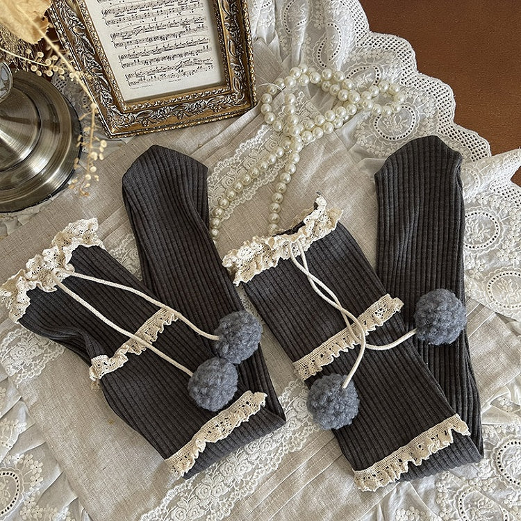 Socks Decor Colors Pom-pom Three-layer Calf 4 Ruffle With At Ion