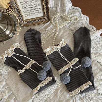 Socks Decor Colors Pom-pom Three-layer Calf 4 Ruffle With At Ion