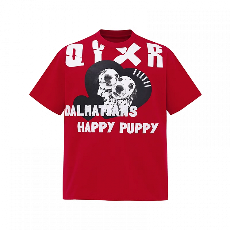 レッド クルーネック ダルメシアンプリント ヴィンテージTシャツ