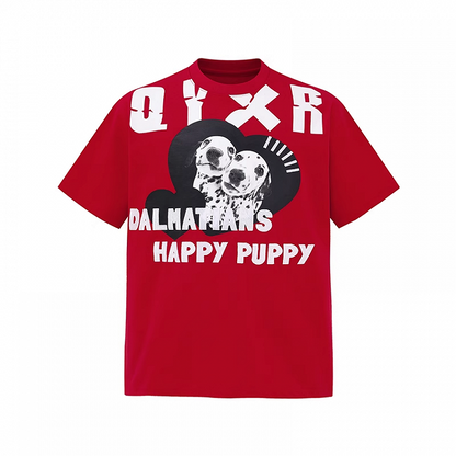 レッド クルーネック ダルメシアンプリント ヴィンテージTシャツ