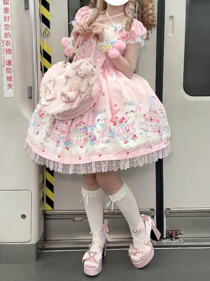 Yellow Ears Bunny Cuffs / Pink Plush Wrist Lolita Sweet