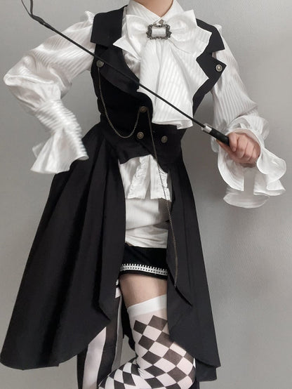 Weißes Ouji Lolita Langarmhemd mit Jabot-Fliege
