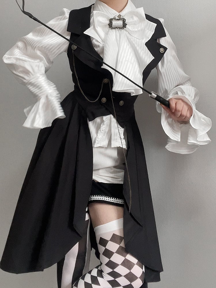 Sleeves with Jabot Bowtie White Lolita Long Shirt Ouji