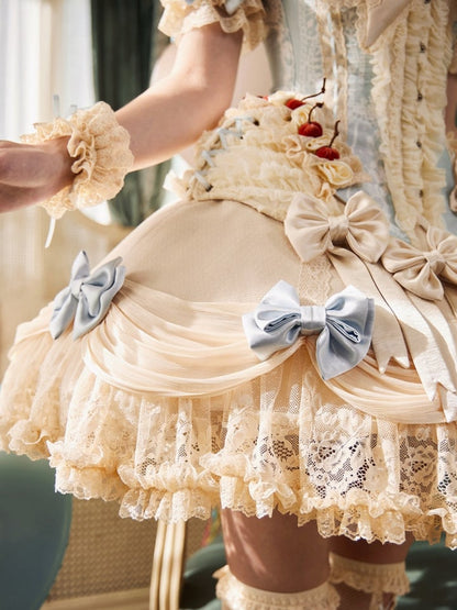 Romantic Rococo Lace Hem Skirt with Blue Bow Accents - Blood Supply