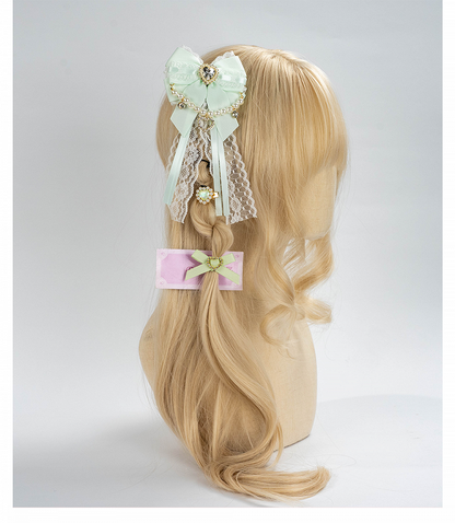 Jirai with Green 4 Options Rhinestones Kei Bow Hairclip Shimmering Mint