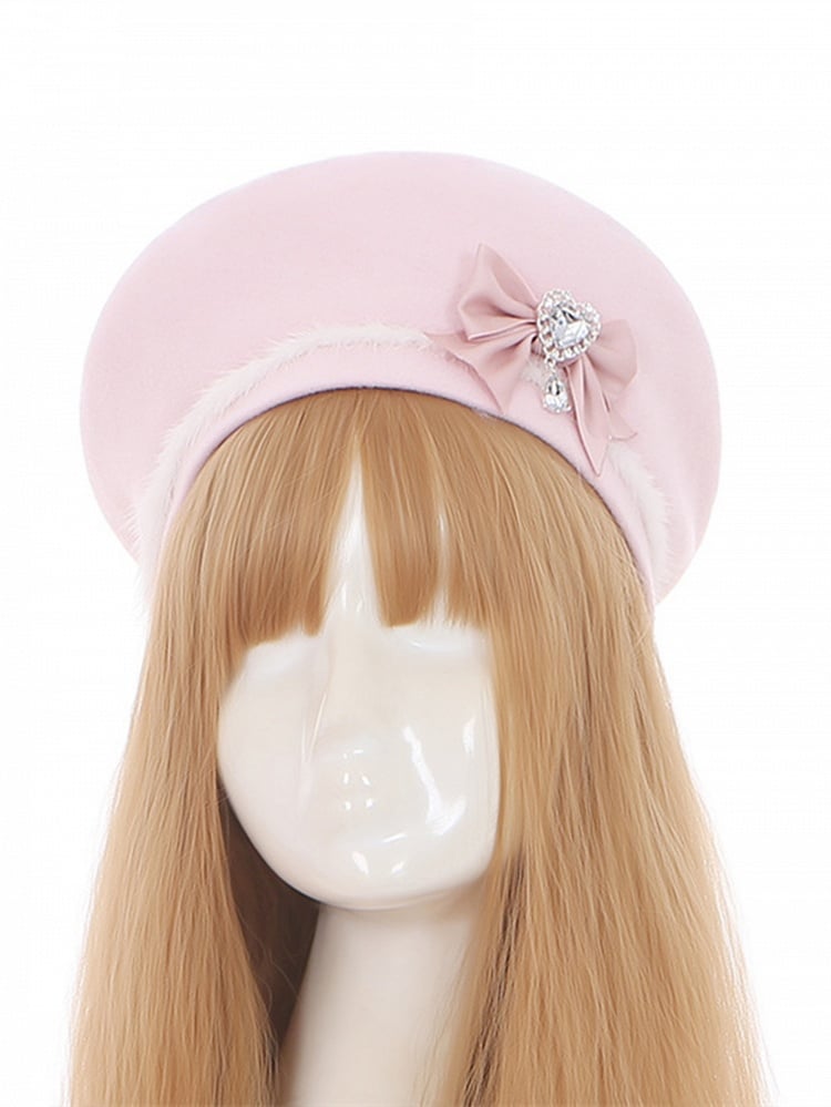 Pink Decorated Bowknot Beret