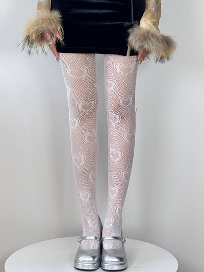 Polka-dot Tights Heart Details Y2K Pattern Black/White