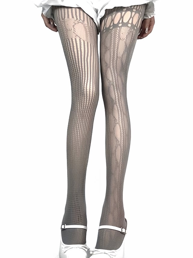Cutout Options Tights Y2K Fishnet Design 4 Asymmetrical Color