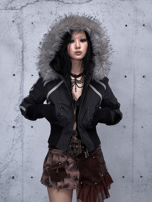 with Punk Grey Jacket Wasteland Dark Accents Design Studded Hoodie Pocket