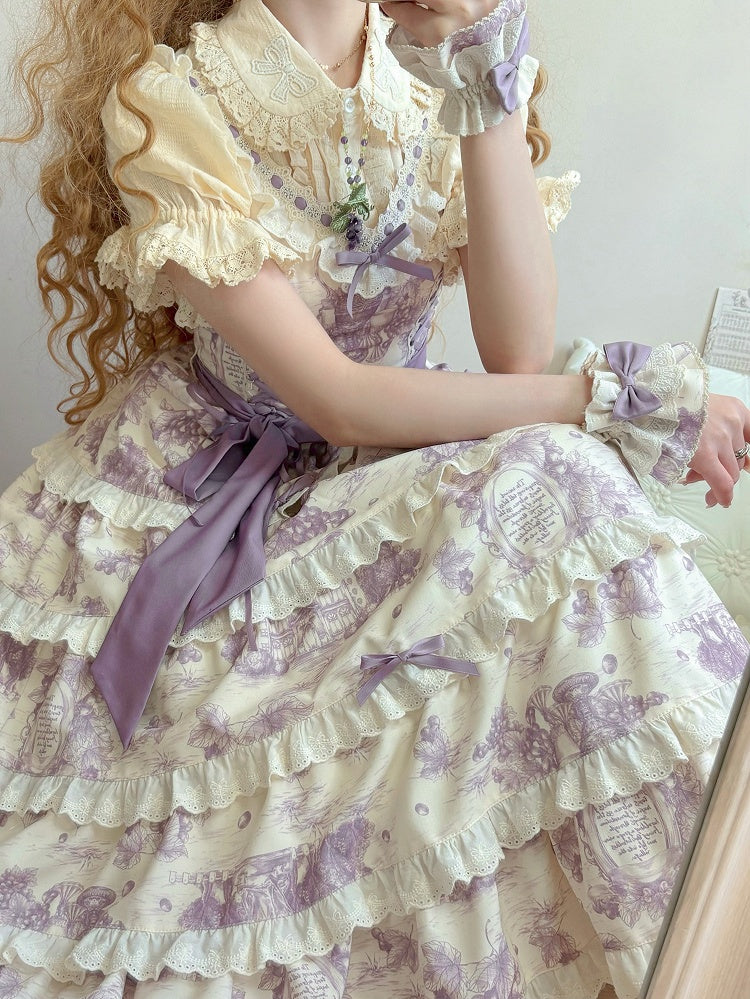 Print Detachable Grapes Changeable Dress Hem Purple Lolita Length