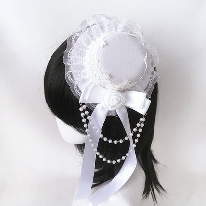 Chains Black/White Design Bead Mini with Hat Bow Lace Rosette Lolita