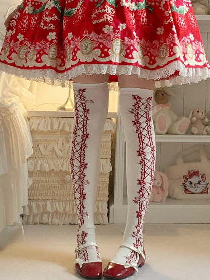 Old School Lolita Overknee-Strümpfe mit Schleife