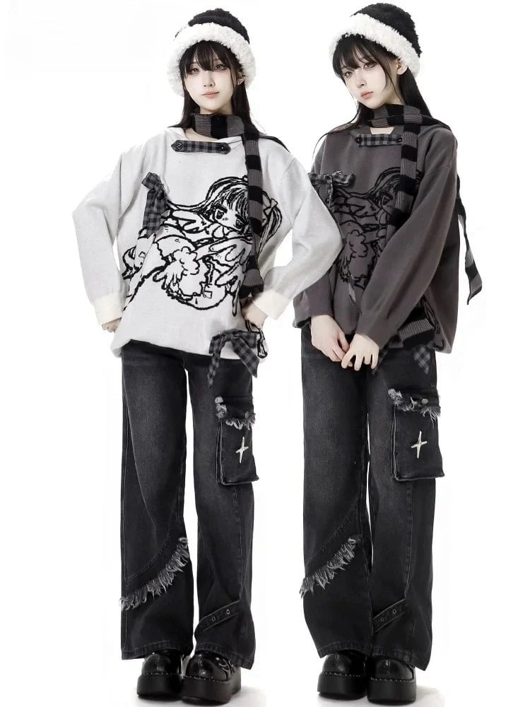 Dunkelgraue Jeans mit geradem Bein und offenem Saum