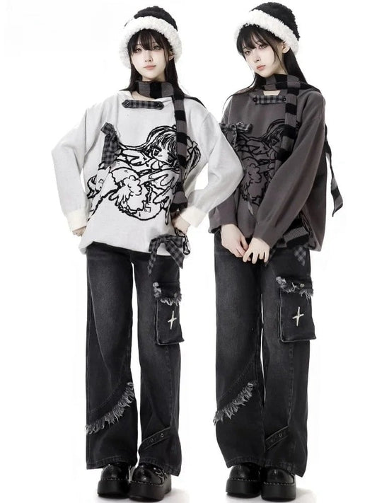 Dunkelgraue Jeans mit geradem Bein und offenem Saum