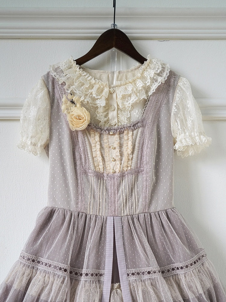 チュールロリータダブルショートレイヤースリーブカラーブラウスアプリコット