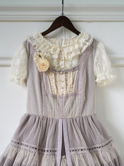 チュールロリータダブルショートレイヤースリーブカラーブラウスアプリコット