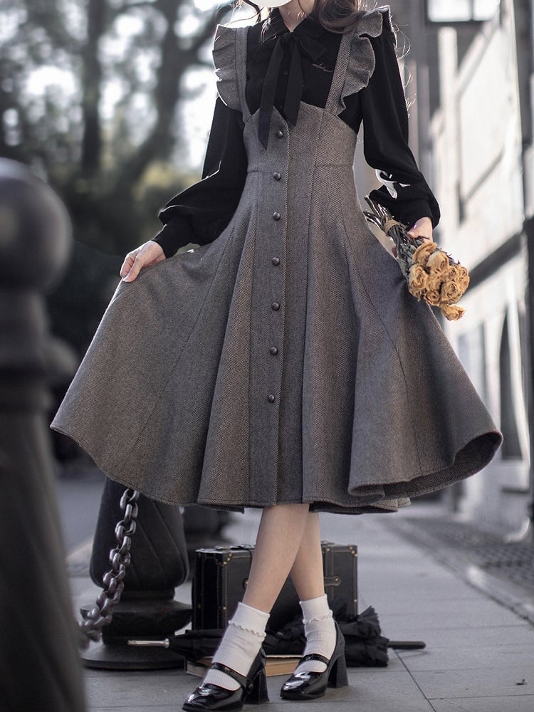 Overall Elegantes Kleid Taillenhoch Grau