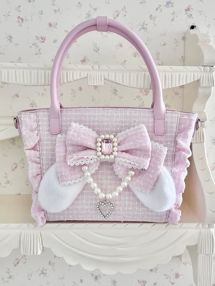 Ear Bow Shoulder/Crossbody/Handbag Pink Plush Elegant Lolita Bunny -