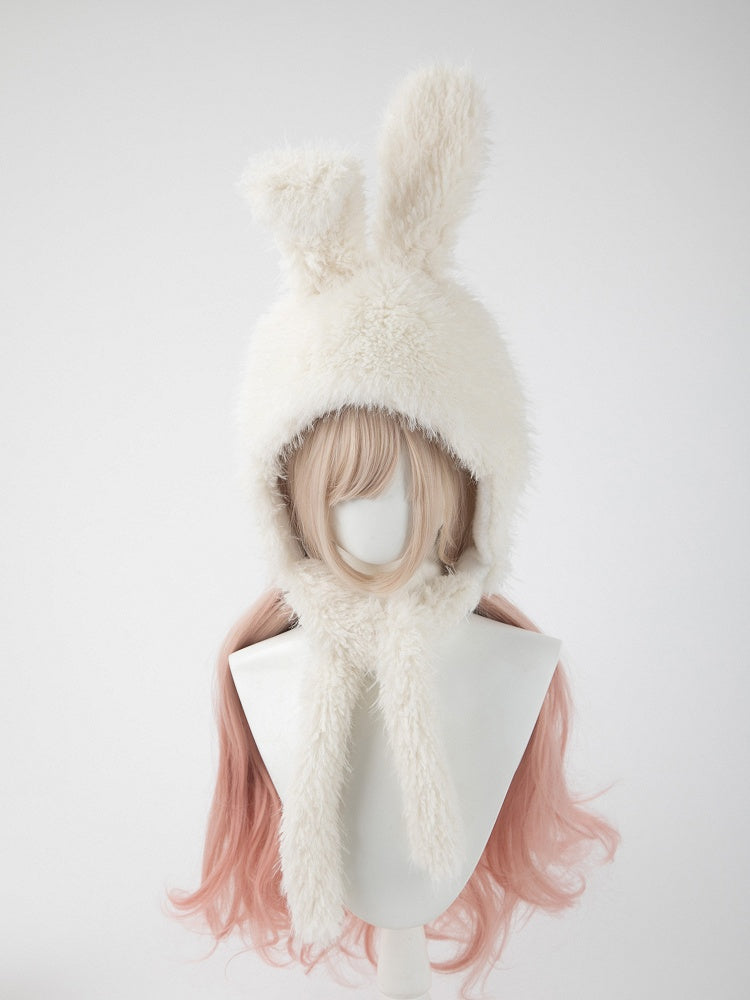 Hooded Fluffy Hat Bunny White Ear
