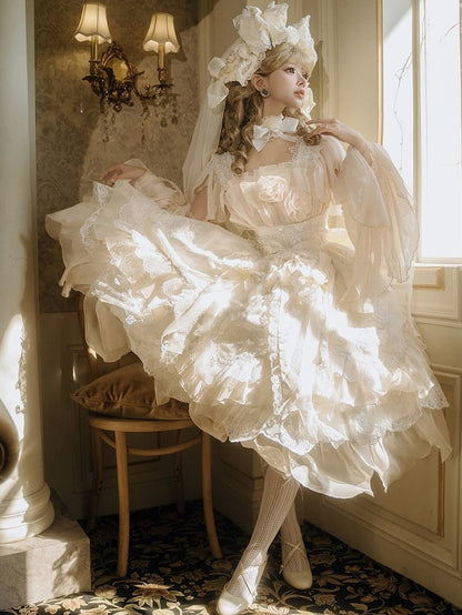 Ruffles Light Hanayome JSK Rose Flowing Accents Dress Short Layered Lolita Yellow Version with