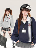 Gray/Navy Classic Polo Collegiate with Crest Sweatshirt Embroidered Blue
