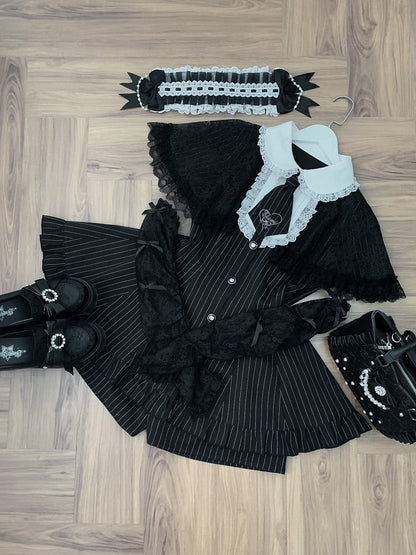 Striped Dress with Lace Cape and Shorts Set - Ekomi
