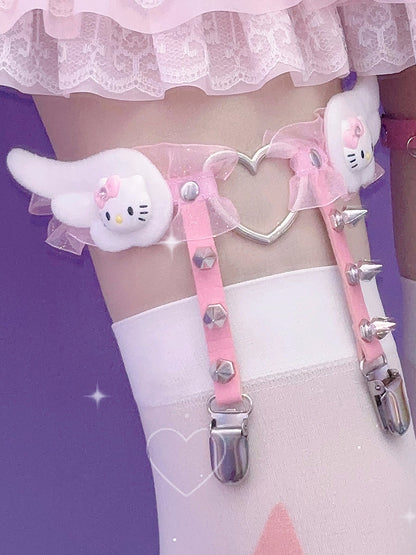 Kawaii Belt Pink Kitty Y2K Studs Garter