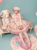 Flutter and Lace Prints Sweet JSK Pink Dress White Trim Sleeves with Lolita Cupcake