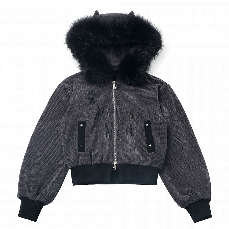 in Ears Jacket Trim Corn Faux Wolf Rib Dark Gray Texture Fur Hooded