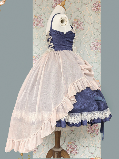 with Trim JSK Blue Lace Dress Apricot Lolita Gothic Cross and Motif