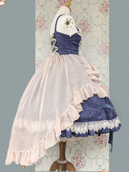 with Trim JSK Blue Lace Dress Apricot Lolita Gothic Cross and Motif