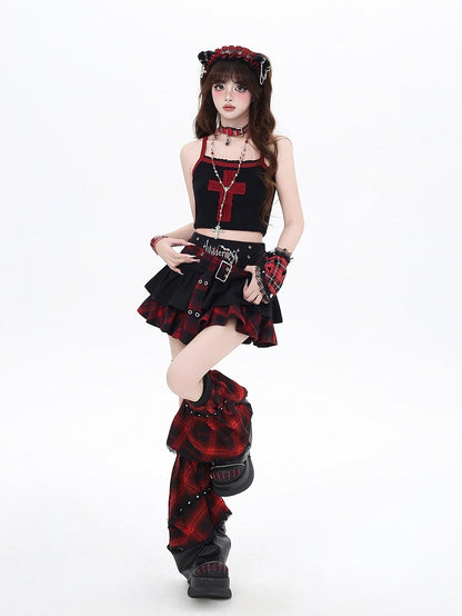 Cropped Top Cami Design - Red Lace Cross with Black Bittersweet