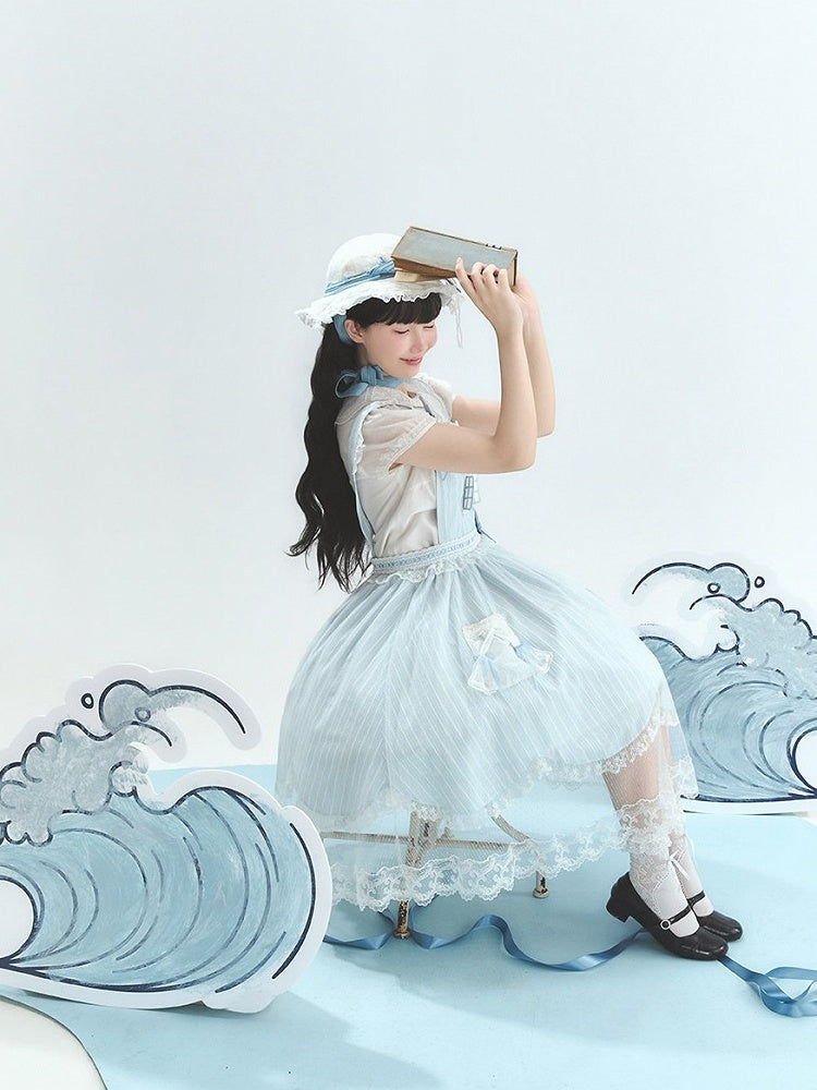 Summer Beach Blue White Lace Overlay Lolita Dress - Liz Bird