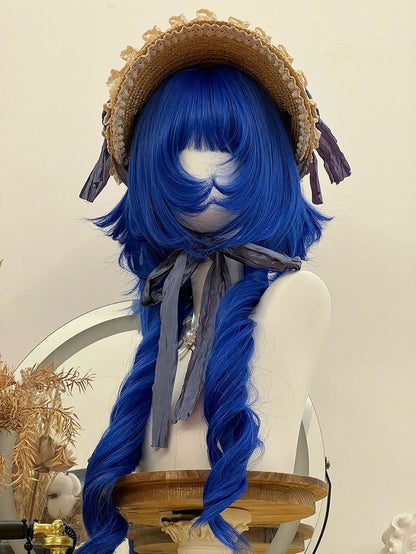 Gothic Blue Long Curly Wig with Full Bangs 72cm - Alice Garden