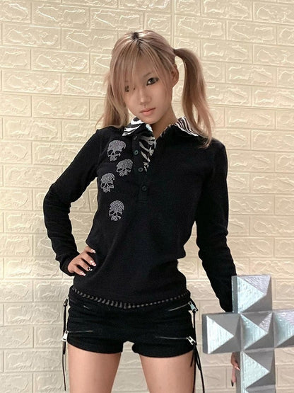 Crystal Embellished Long Sleeve Tee - y2k QUEEN