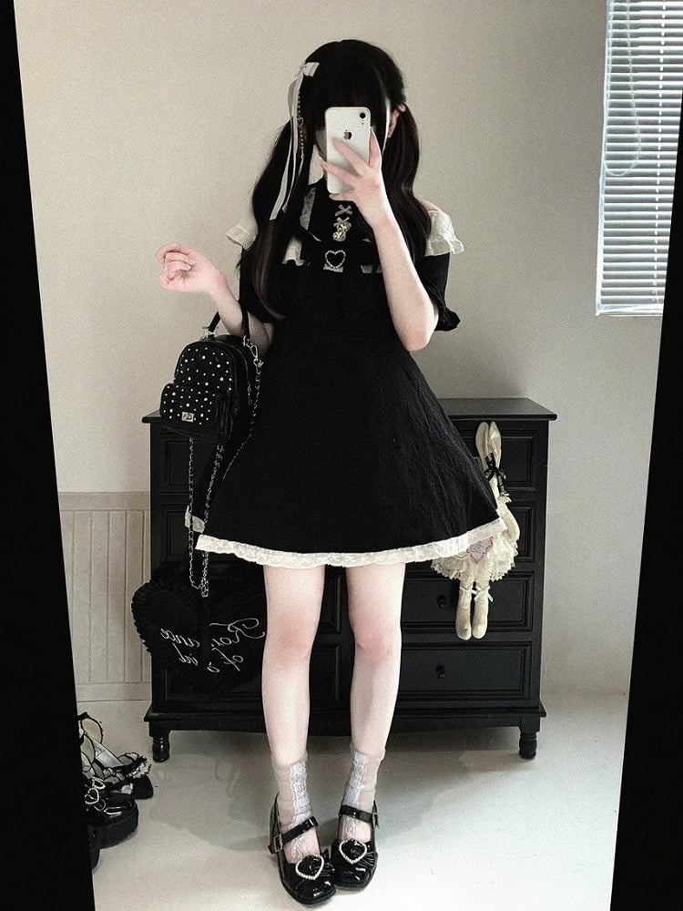 Cutout Shoulder Jacquard Dress with Ruffles, Bow Details, 4 Shades - Kitty Bxllet