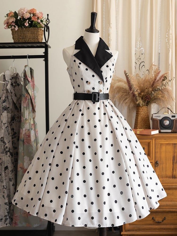 1950s Retro Polka Dot Blazer Collar Dress by Forest Wardrobe