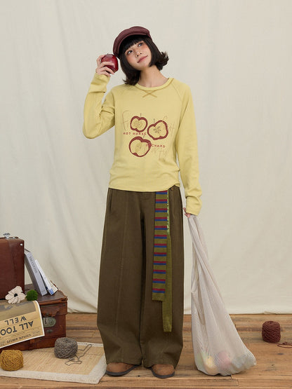 Yellow Print Long Sleeve Apple Kawaii Shirt